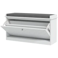 HOMCOM Schuhschrank Bank Platzsparend mit Kissen und Klapptür für 8 Paar Schuhe, 80x26x44,5 cm, Weiß(m-1)