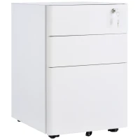 Vinsetto Archivador de oficina con ruedas 3 cajones deslizantes bloqueables organizador de archivos 39x48x59 cm acero Blanco(m-1)