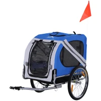 PawHut Remolque de bicicleta para perros mascotas 8 reflectores bandera barra de enganche incluida 130x73x90 cm Blanco y Azul(m-7)