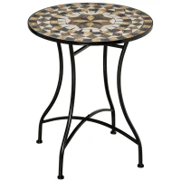 Outsunny Mesa de Jardín Redonda de Metal y Mosaico para Exterior e Interior, 60x71 cm, Negro(m-6)