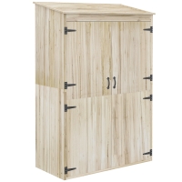 Outsunny Armario de jardín armario de almacenamiento en madera 2 estantes 2 puertas techo inclinado 120x57x183 cm Madera Natural