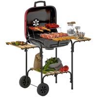 Outsunny Barbecue a Carbone con 3 Ripiani e Ruote, Coperchio con Presa d'Aria Regolabile, Rosso