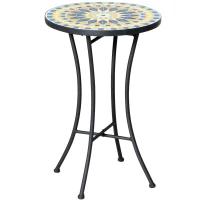 Outsunny Mesa Auxiliar de Jardín en Metal con Tapa de Mosaico, 35,5x53,5 cm(m-1)