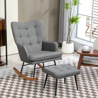 HOMCOM Poltrona a Dondolo con Poggiapiedi, Comfort fino a 130 kg, Effetto Lino, 64x89x90cm, Grigio Scuro(m-2)