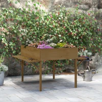 Outsunny Fioriera rettangolare rialzata con 12 scomparti, ripiani laterali ribaltabili e telo in tessuto non tessuto, Marrone(m-2)