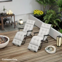 Outsunny Set von 2 Sonnenliegenkissen - dick, bequem - 6 Befestigungen, 190 x 56 x 10 cm, Hellgrau(m-5)
