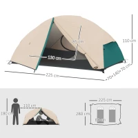 Outsunny Tenda da Campeggio 2 Posti con 2 Vestiboli, 2 Porte, 2 Finestre e Borsa di Trasporto, 2.8x2.25x1.1 cm, Beige(m-3)