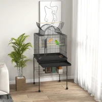 PawHut Cage à Oiseaux pour Canaris & Perruches, mobile, avec étagère inférieure, grille en métal, Noir(m-2)
