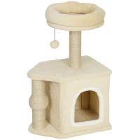 PawHut Arbre à Chat Hauteur 66 cm Tour à Chat avec Lit Grotte Plateforme Balle Suspendue et Poteau en Jute Beige(m-7)