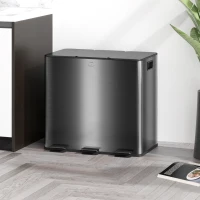 HOMCOM Cubo de basura 45L con 3 compartimentos de 15L tapa cubos extraíbles 3x15L Negro(m-2)