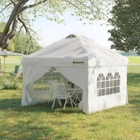 Outsunny Tonnelle pop-up tenda da giardino gazebo 3x3 m altezza regolabile con 4 pareti laterali rimovibili, finestre, sacca da trasporto con ruote - bianco(m-2)