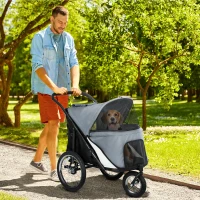 PawHut Cochecito para Perros 3 Ruedas Plegable con Bolsillo de Almacenamiento Cojín Suave Correa de Seguridad Gris(m-2)