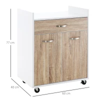HOMCOM Carrito de servicio de cocina con ruedas cajón armario 2 puertas estante paneles de partículas Blanco aspecto chêne claro(m-3)