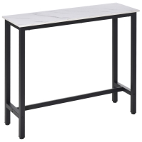 HOMCOM Mesa de Bar Mesa Alta de Cocina Mesa Alta - 120x40x100 cm - estructura base Acero Negro Encimera Aspecto mármol Blanco