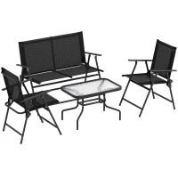 Outsunny Four-Piece Metal Garden Sofa Set - Black(m-1)