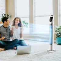 HOMCOM Ventilatore Colonna Oscillante Silenzioso 40 W con Telecomando, Pannello di Controllo Tattile, 3 Velocità, Ø18 x 78,5H cm, Bianco(m-2)