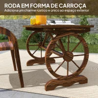 Outsunny Mesa de Jardim de Madeira 120x63x70 cm com Pernas em Forma de Roda Orifício para Chapéu de Sol Madeira Carbonizada(m-4)