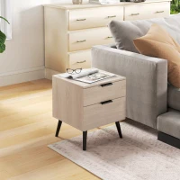 HOMCOM Conjunto de 2 mesitas de noche estilo nórdico moderno con cajón de dos niveles 40x40x50 cm Roble(m-5)