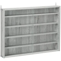 HOMCOM Vitrina de pared para objetivos de colección 5 estantes ajustables en altura y 2 puertas corredizas 80x9,5x60 cm Gris(m-1)