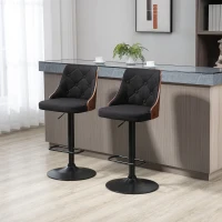 HOMCOM Conjunto de 2 taburetes de bar ajustables en altura giratorios 360° con reposapiés tejido capitonado(m-2)