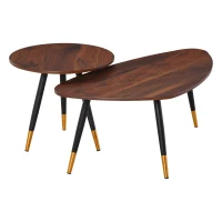 HOMCOM Conjunto de 2 Mesas Auxiliares anidadas de Estilo Art Deco Patas delgadas inclinadas en Metal Negro extremos dorados Bandejas(m-1)