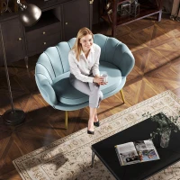 HOMCOM Divanetto 2 Posti in Stile Industrial Chic in Tessuto Effetto Velluto e Metallo, 130x77x77 cm, Azzurro(m-7)