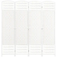 HOMCOM Biombo de 4 Painéis Dobrável Separador de Ambientes de Corda de Papel e Estrutura de Madeira 60x170 cm Branco(m-1)