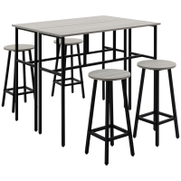 HOMCOM Conjunto de Bar 6 Piezas con 4 Taburetes de Bar y 2 Mesas Altas de Tablero de Aglomerado y Acero para Cocina y Salón Gris