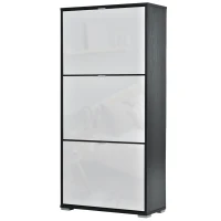 HOMCOM Mueble para Zapatos 3 Puertas abatibles 3 Compartimentos MDF Negro Blanco lacado(m-7)