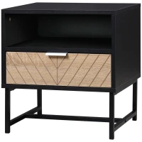 HOMCOM Mesa de noche mesa de noche estilo industrial cajón estante de metal aspecto de madera de Roble en espiga Negro(m-7)