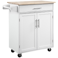 HOMCOM Carrello da Cucina con Ruote, Isola da Cucina con Cassetto, Armadio e Porta-Strofinacci, Bianco
