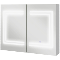 kleankin Armário Casa de Banho com Espelho e Luz LED Interruptor Tátil e Cor da Luz Ajustável 80x15x65 cm Branco Brilhante