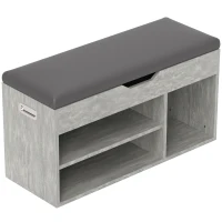 HOMCOM Zapatero Espacio Acolchado con 3 Estantes Abiertos y Espacio Oculto, en Madera, 80x30x45 cm, Negro y Gris(m-6)