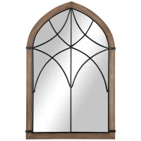HOMCOM Espelho de Parede de Madeira 93x60cm Espelho Decorativo com 2 Ganchos Estilo Vintage para Sala de Estar Dormitório Entrada Marrom(m-1)