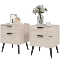 HOMCOM Conjunto de 2 mesitas de noche estilo nórdico moderno con cajón de dos niveles 40x40x50 cm Roble(m-7)