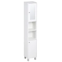 kleankin Mueble columna de baño armario alto 2 armarios 6 nichos estantes ajustables 30x28x180 cm Blanco(m-7)