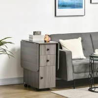 HOMCOM Mesa de cocina plegable mesa de comedor plegable 2 paneles abatibles con 2 cajones 1 armario Gris(m-4)