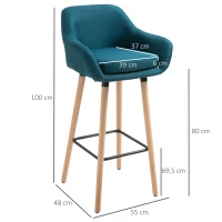 HOMCOM Taburetes de Bar Diseño escandinavo - Conjunto de 2 Taburetes de bar Gran Confort con Reposapiés y apoyabrazos(m-3)
