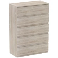 HOMCOM Cómoda 6 cajones Mueble de Almacenamiento sin tiradores diseño minimalista 80x39x115 cm Madera Natural(m-6)