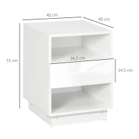 HOMCOM Mesita de noche mesa de noche LED cajón estantes tablero 40x40x55 cm Blanco brillante lacado(m-3)