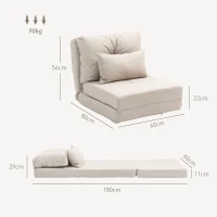 HOMCOM Sofá cama convertible sofá 1 plaza con 1 cojín con respaldo ajustable Beige(m-3)