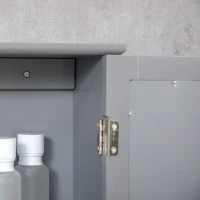 kleankin Armario de Pared para Baño con Espejo - Armario de Almacenamiento para Baño - 1 Puerta 2 Estantes - Vidrio y Madera Gris(m-5)
