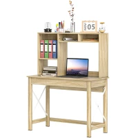 HOMCOM Escritorio con almacenamiento escritorio biblioteca de madera con estantes y gran tablero para espacios pequeños aspecto Roble(m-6)