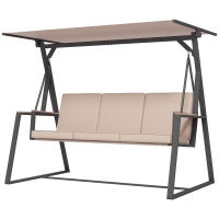 Outsunny Tuin schommelbank Hollywoodschommel 3-zits, met zonnedak, weerbestendig, Beige + Zwart