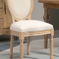 HOMCOM Conjunto de 2 sillas de Comedor - Silla de Salón medallón Estilo Luis XVI - Madera Maciza tallada patinada - Aspecto Lino Beige(m-4)