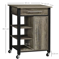 HOMCOM Carrito de Cocina con Ruedas y Cajón - 60x50x84,5 cm - Negro y Imitación Madera(m-3)