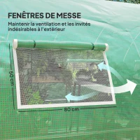 Outsunny Serre de jardin tunnel serres tunnel 18 m² 8 fenêtres 2 portes articulées toile PE structure en fer galvanisé vert(m-7)
