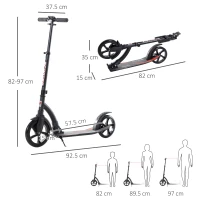 HOMCOM Monopattino a Spinta Pieghevole per Adulti e Bambini in Alluminio, Ruote Grandi, Manubrio Regolabile (87-101.5cm) Fino 100kg, Nero(m-3)
