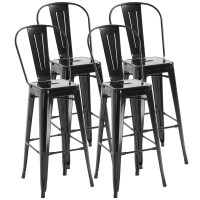 HOMCOM Conjunto de 4 Bancos Altos de Metal com Encosto Alto e Apoio para os Pés Carga 120kg 44x49x116cm Preto(m-1)