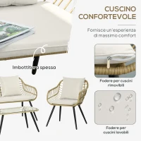 Outsunny Set da Giardino 4 Pezzi con 2 Sedie da Giardino, Divanetto 2 Posti e Tavolino Basso, Naturale e Crema(m-5)